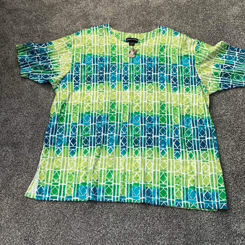 Jacque and Koko together green and blue geometric design 26/28 NWT